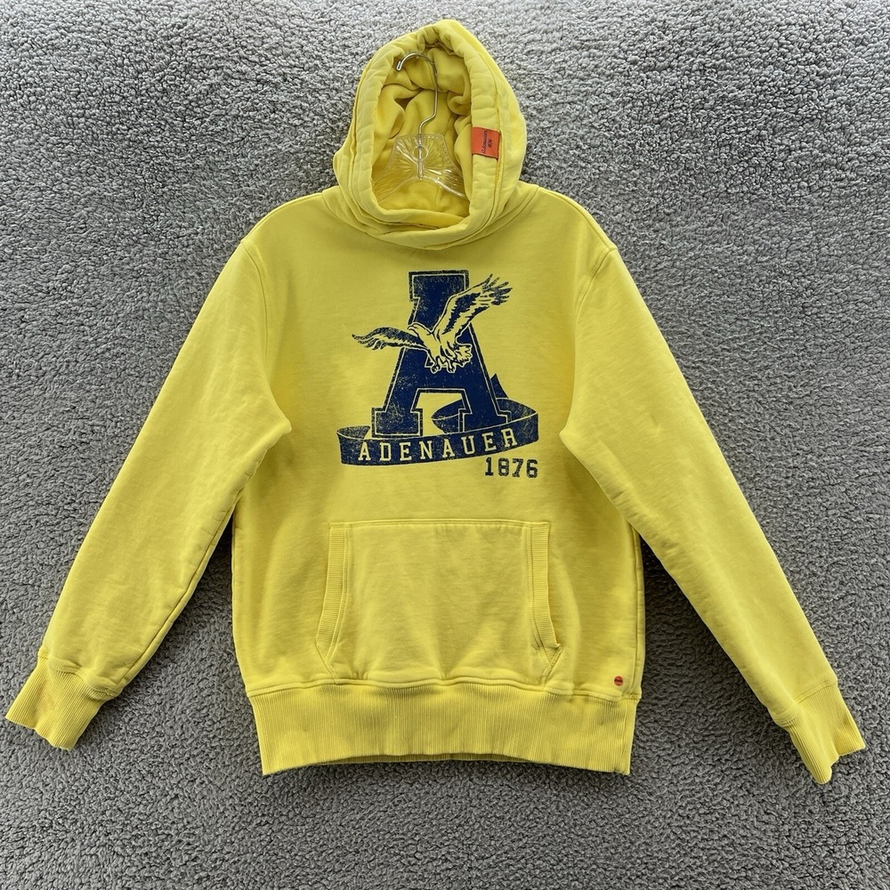 Adenauer Hoodie Mens Medium Yellow Logo Kangaroo Pocket Sweatshirt